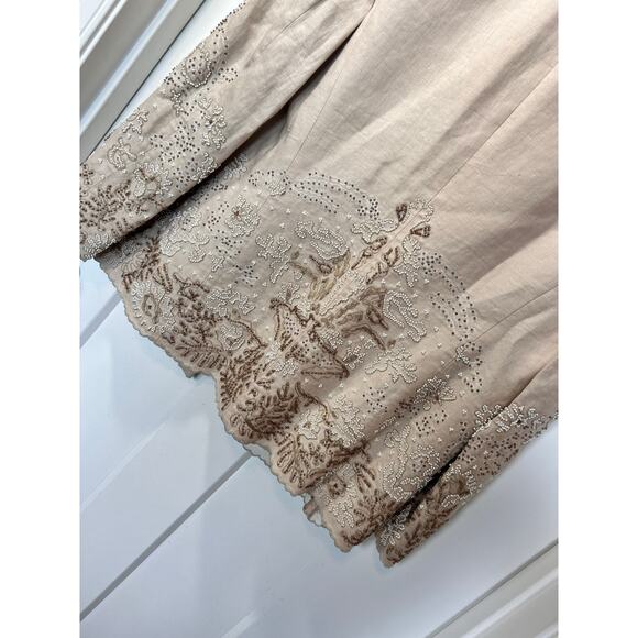 Ellen Tracy Women's 100% Linen Beaded Open Front Blazer Jacket Ivory Size 8 - Picture 8 of 13